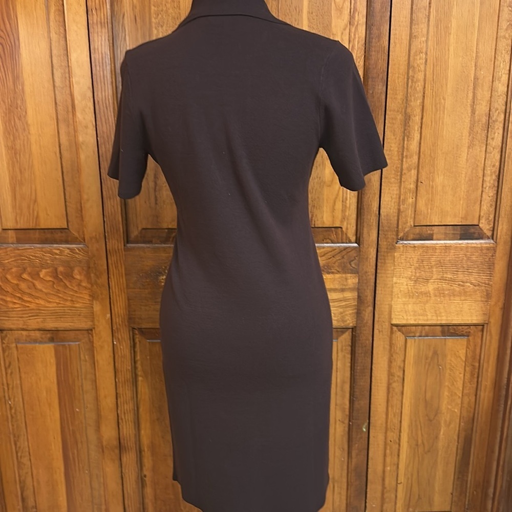 LOFT Brown Petite Collared Split Neck Polo Collar Bodycon Dress XSP EUC - Picture 7 of 10